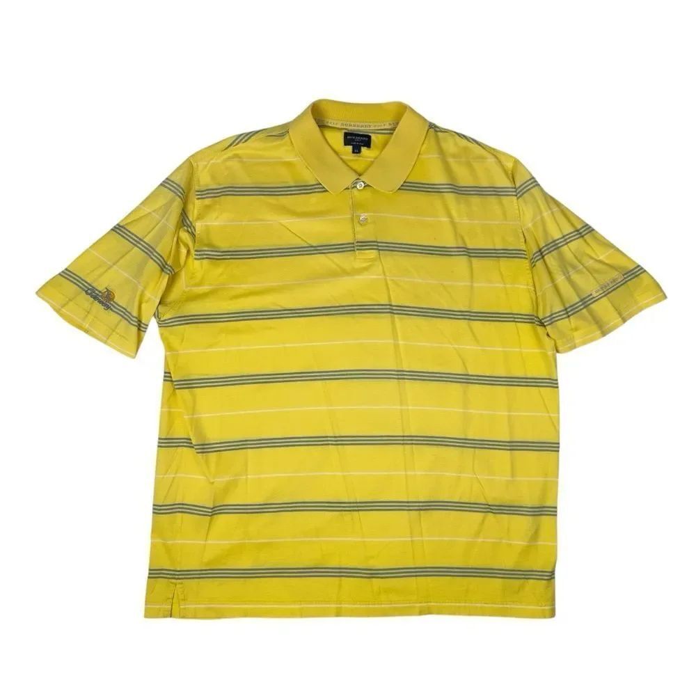 Burberry Golf Polo Shirt Mens XL Short Sleeve Yellow Striped Made In Italy